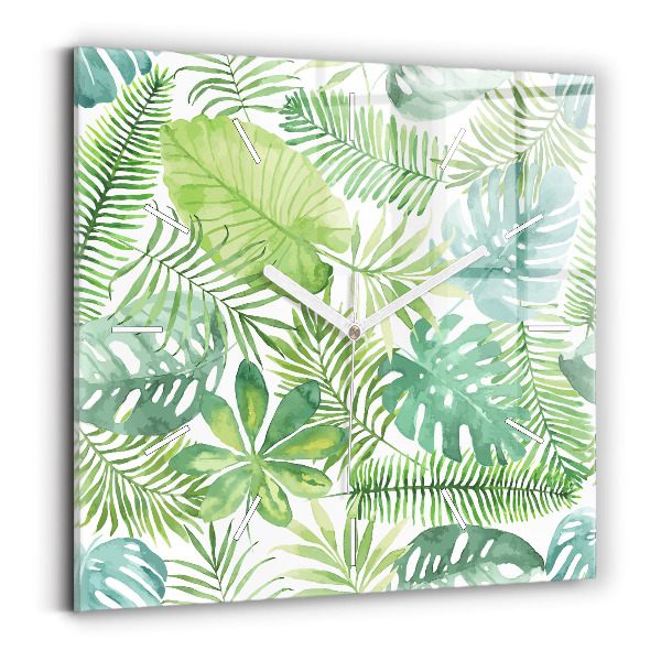 Skleněné hodiny čtvercové Zelené listy