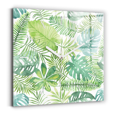 Skleněné hodiny čtvercové Zelené listy