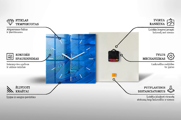 Skleněné hodiny čtvercové Abstraktní linie