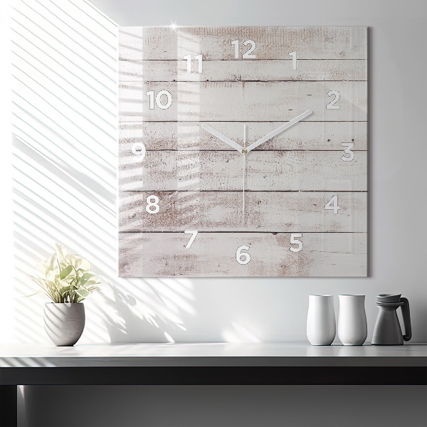 Skleněné hodiny čtvercové Světlá dřevěná prkna
