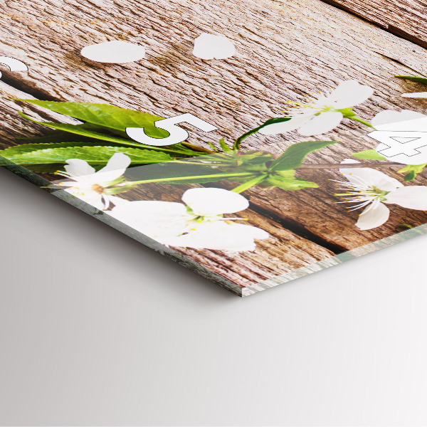 Skleněné hodiny čtvercové Květiny na dřevě