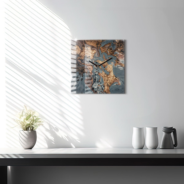 Čtvercové nástěnné hodiny Mramorová zlatá abstrakce