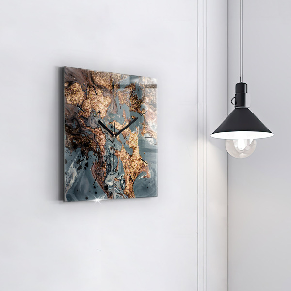 Čtvercové nástěnné hodiny Mramorová zlatá abstrakce