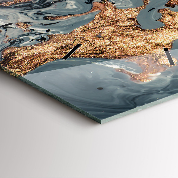 Čtvercové nástěnné hodiny Mramorová zlatá abstrakce