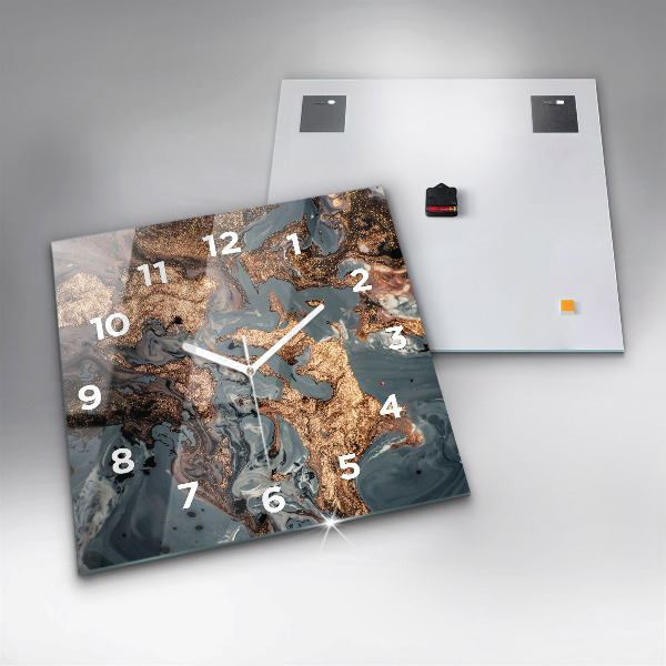 Čtvercové nástěnné hodiny Mramorová zlatá abstrakce