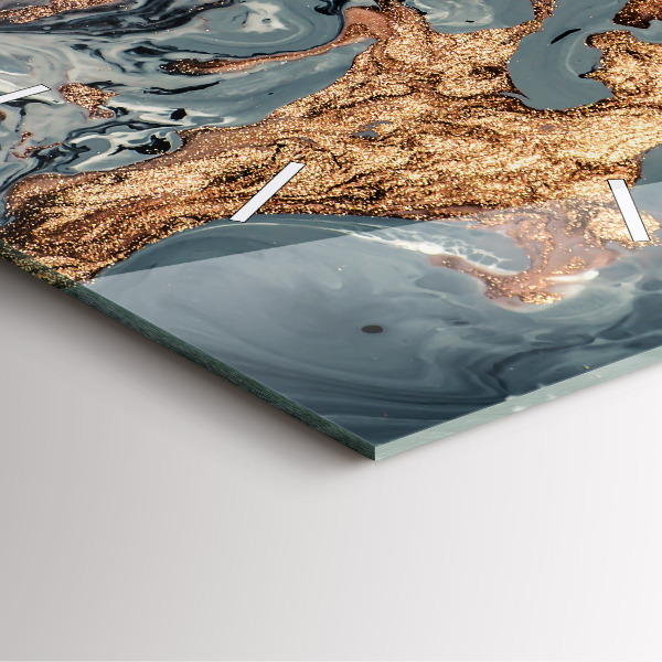 Čtvercové nástěnné hodiny Mramorová zlatá abstrakce