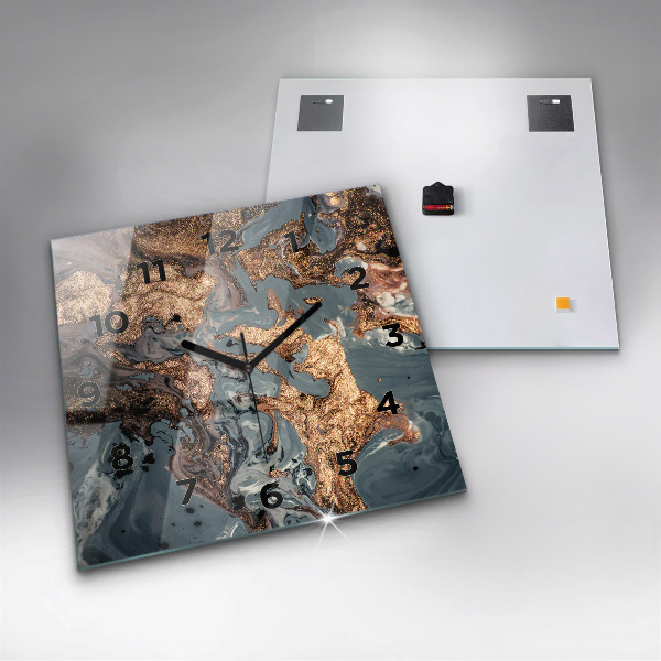 Čtvercové nástěnné hodiny Mramorová zlatá abstrakce