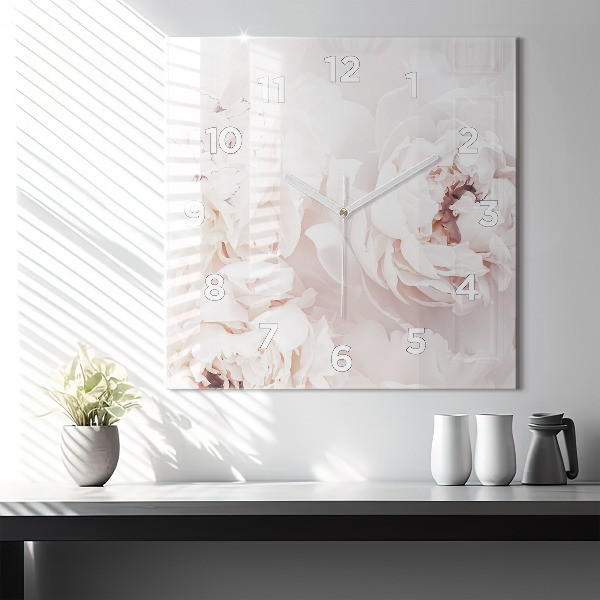 Čtvercové nástěnné hodiny Květy pivoňky