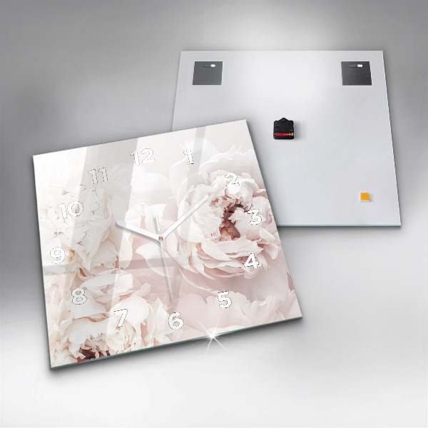 Čtvercové nástěnné hodiny Květy pivoňky
