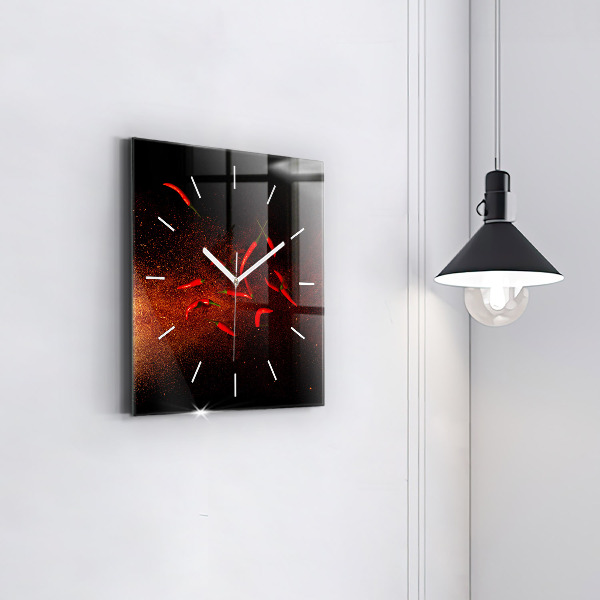 Čtvercové nástěnné hodiny Chilli papričky