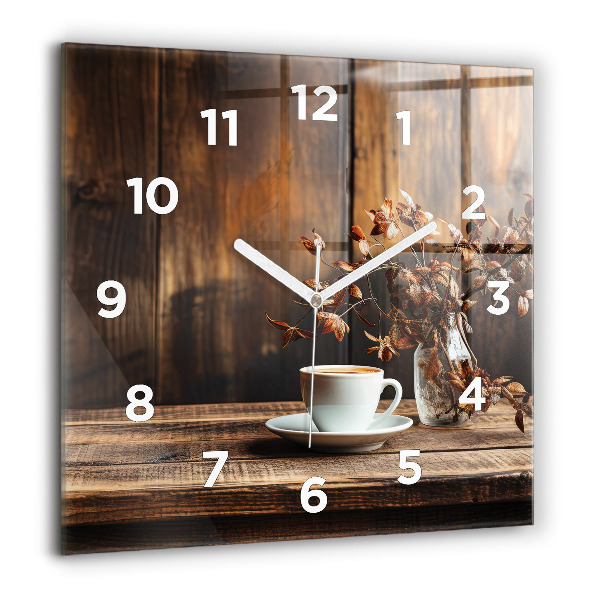 Čtvercové nástěnné hodiny Šálek kávy