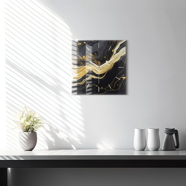 Čtvercové nástěnné hodiny Zlatý mramor