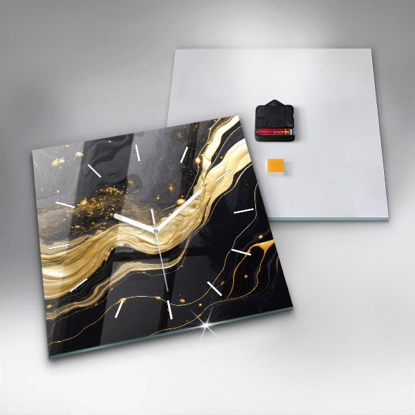 Čtvercové nástěnné hodiny Zlatý mramor