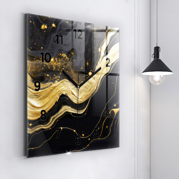 Čtvercové nástěnné hodiny Zlatý mramor
