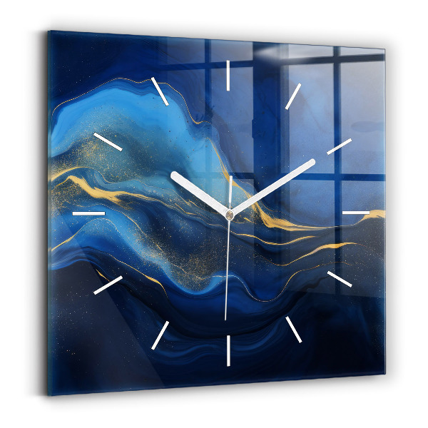 Čtvercové nástěnné hodiny Modrý mramor