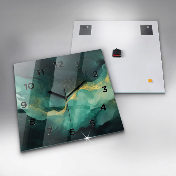 Čtvercové nástěnné hodiny Zelený mramor