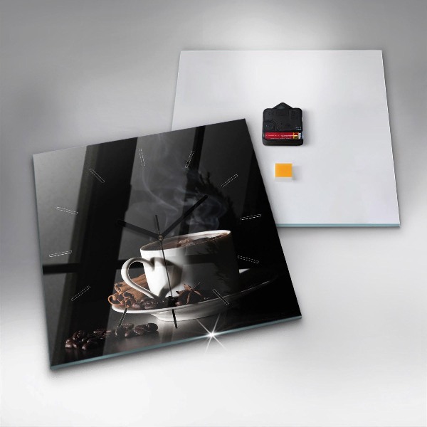 Čtvercové nástěnné hodiny Šálek kávy