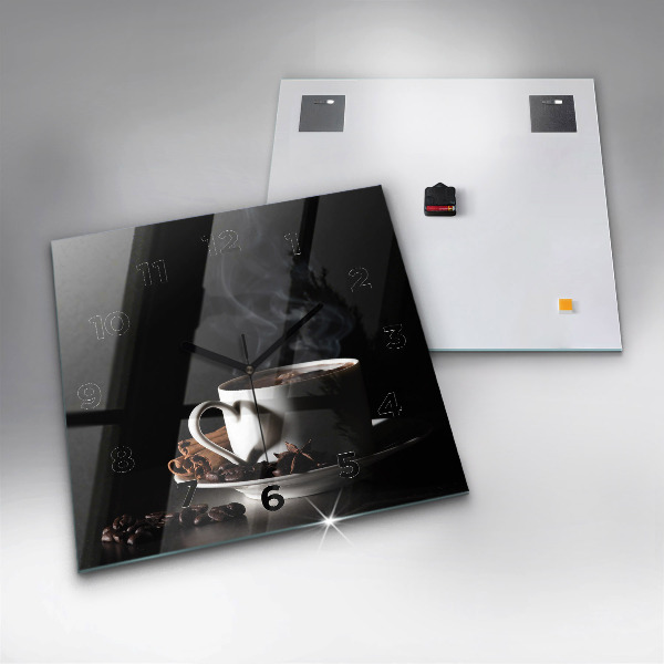 Čtvercové nástěnné hodiny Šálek kávy
