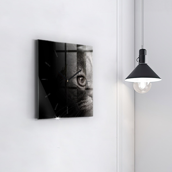 Skleněné hodiny čtvercové Skotský pes a kočka