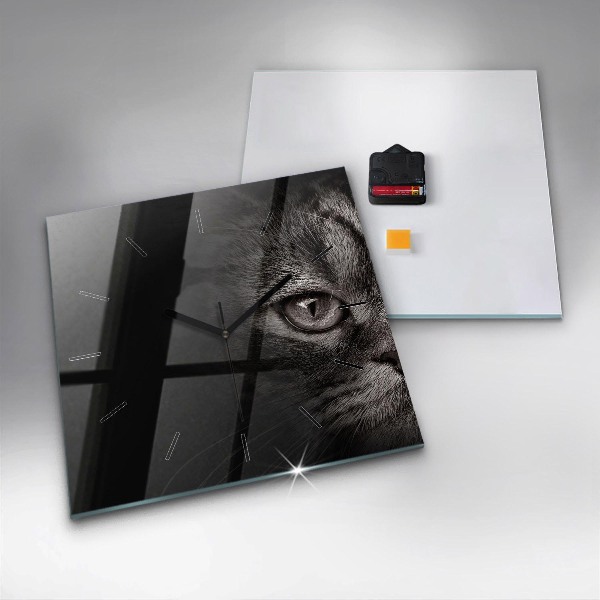 Skleněné hodiny čtvercové Skotský pes a kočka