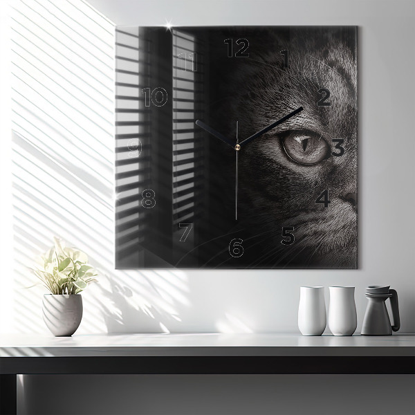 Skleněné hodiny čtvercové Skotský pes a kočka