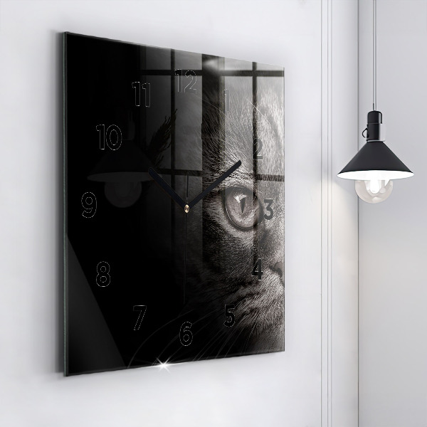 Skleněné hodiny čtvercové Skotský pes a kočka