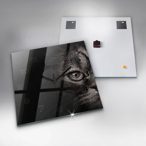 Skleněné hodiny čtvercové Skotský pes a kočka