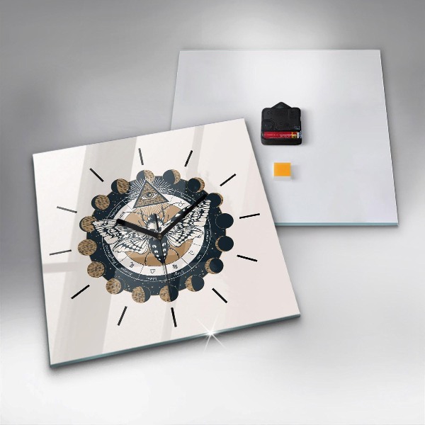 Čtvercové nástěnné hodiny Fáze měsíce a oka