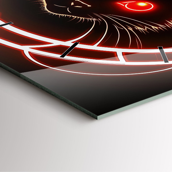 Čtvercové nástěnné hodiny Kočka s červenýma očima