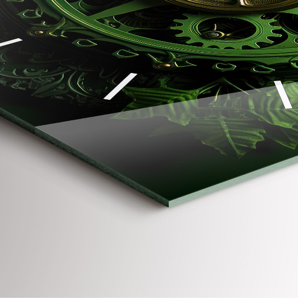 Čtvercové nástěnné hodiny Zelený mechanismus