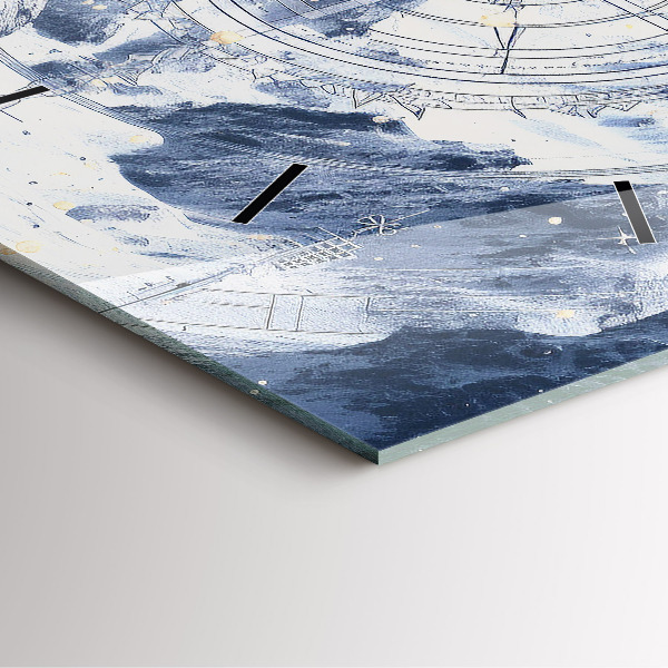 Čtvercové nástěnné hodiny Modré kresby