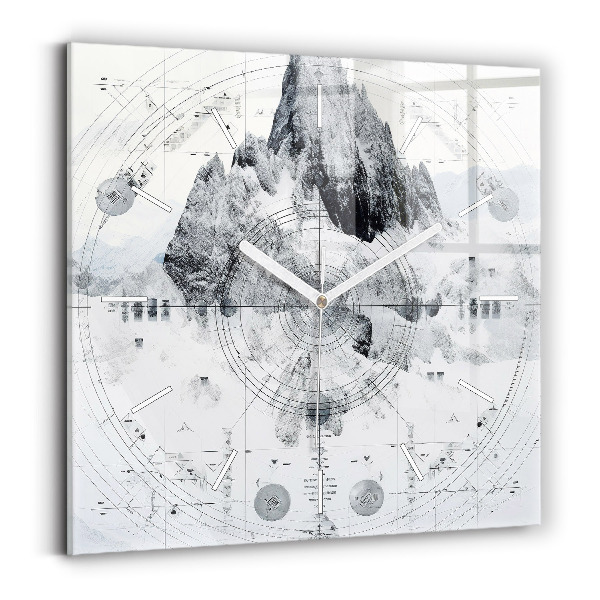 Čtvercové nástěnné hodiny Kresba hor