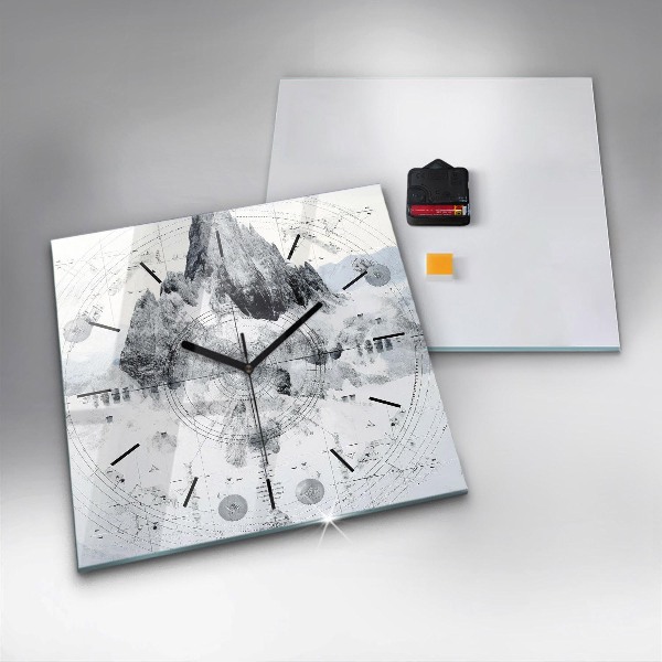 Čtvercové nástěnné hodiny Kresba hor