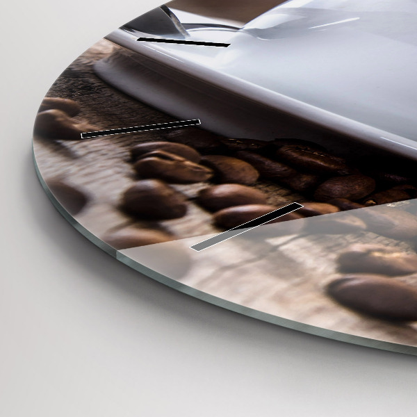 Kulaté skleněné hodiny s fotkou Šálek kávy