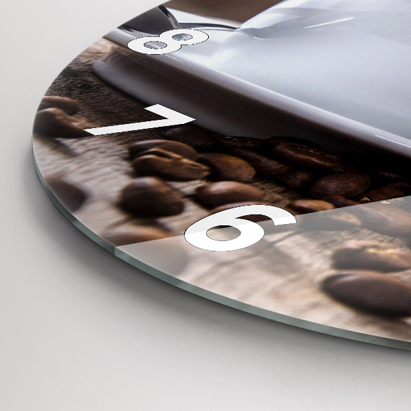 Kulaté skleněné hodiny s fotkou Šálek kávy