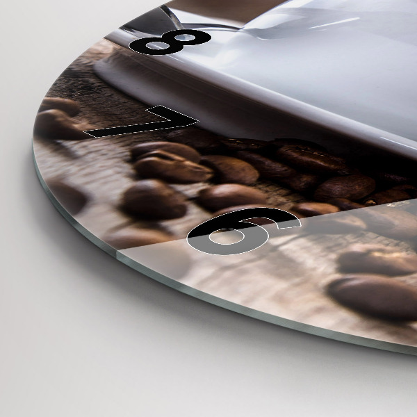 Kulaté skleněné hodiny s fotkou Šálek kávy