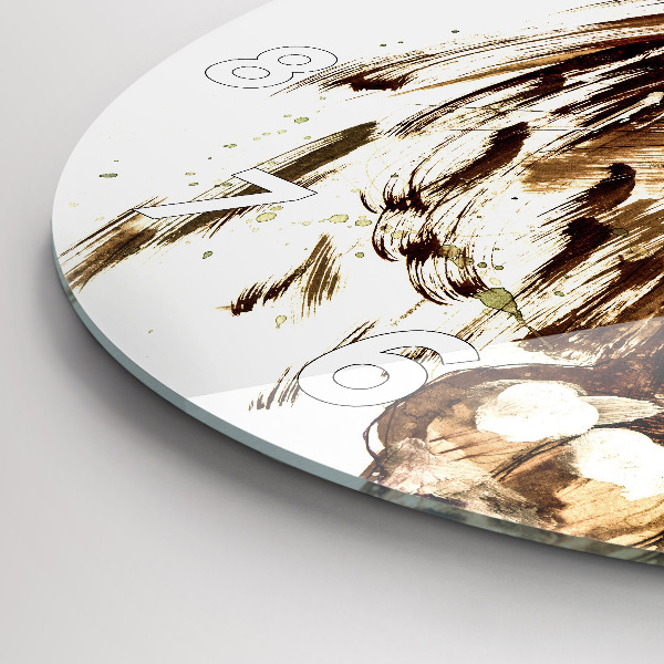 Kulaté skleněné hodiny s fotkou Ilustrace hnědého lva