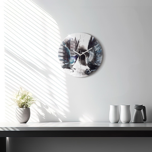 Kulaté skleněné hodiny s fotkou Malovaní ptáci
