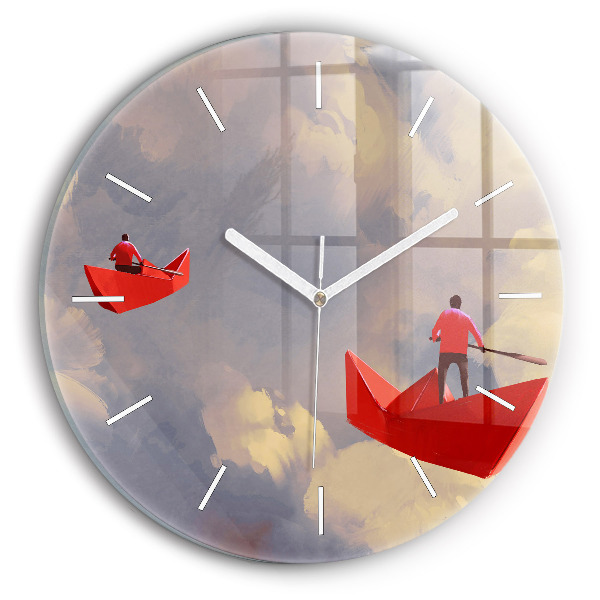 Kulaté skleněné hodiny s fotkou Papírové lodě