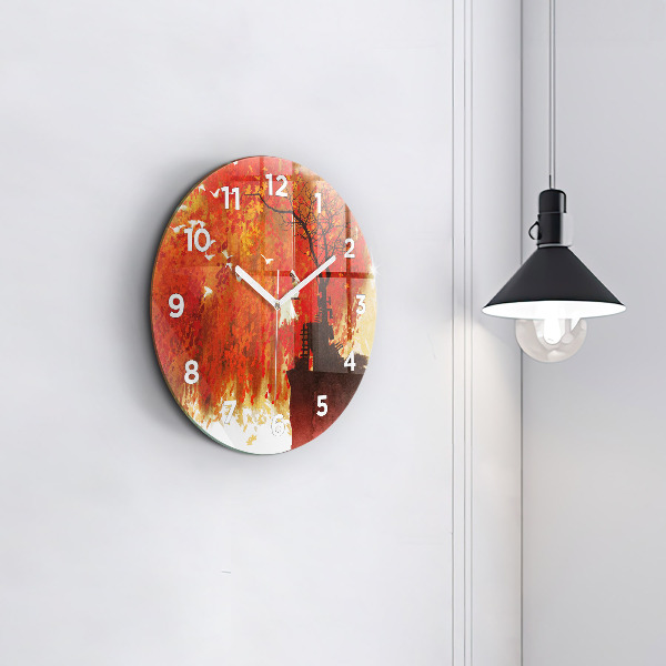 Kulaté skleněné hodiny s fotkou Nevěsta na podzim