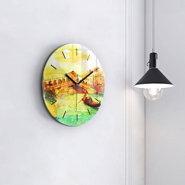 Kulaté skleněné hodiny s fotkou Benátský most Rialto