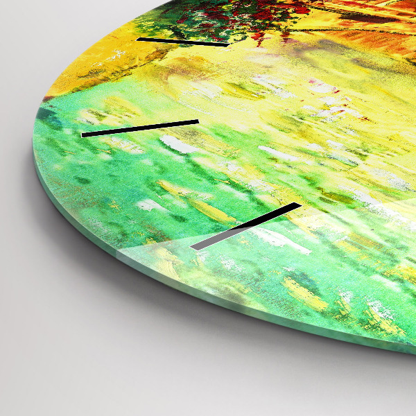 Kulaté skleněné hodiny s fotkou Benátský most Rialto