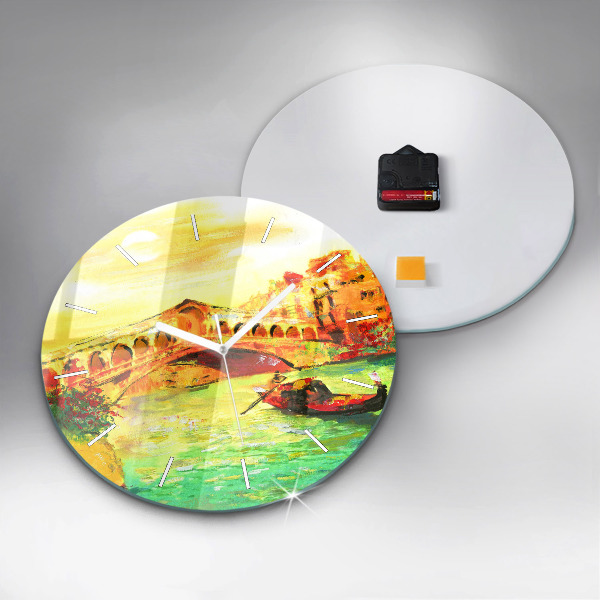 Kulaté skleněné hodiny s fotkou Benátský most Rialto