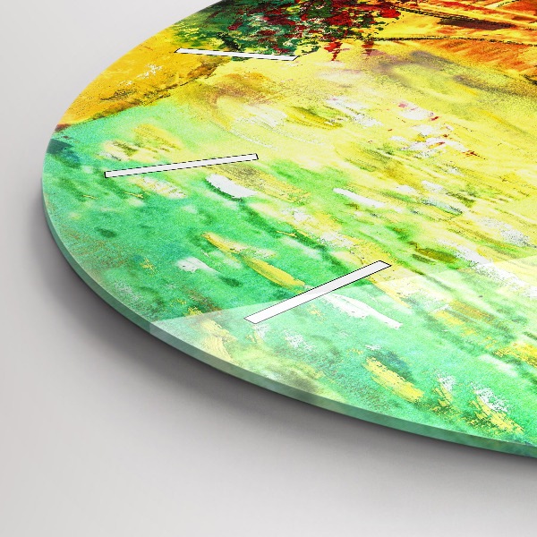 Kulaté skleněné hodiny s fotkou Benátský most Rialto