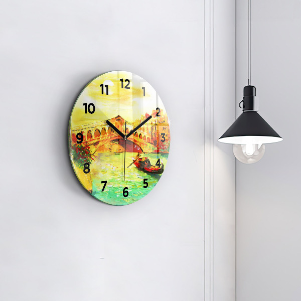 Kulaté skleněné hodiny s fotkou Benátský most Rialto