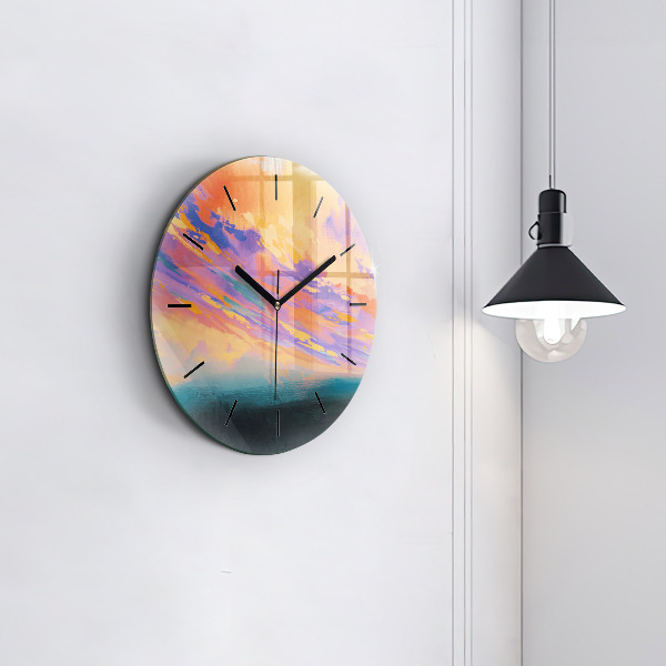 Kulaté skleněné hodiny s fotkou Abstraktní obloha