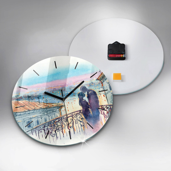 Kulaté skleněné hodiny s fotkou Lidé na akvarelu