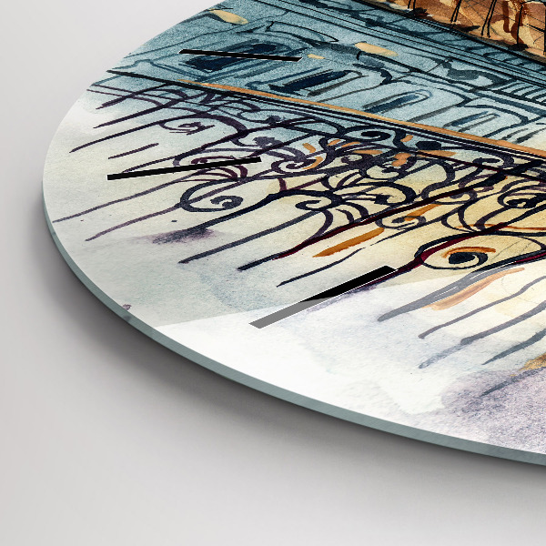 Kulaté skleněné hodiny s fotkou Lidé na akvarelu