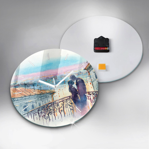 Kulaté skleněné hodiny s fotkou Lidé na akvarelu