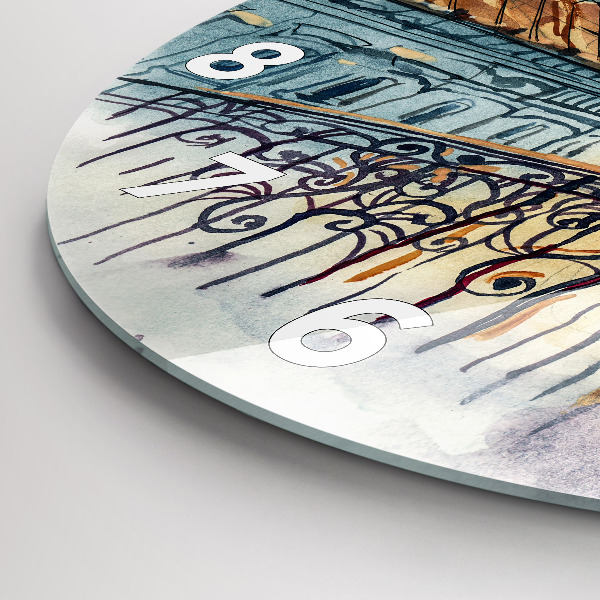 Kulaté skleněné hodiny s fotkou Lidé na akvarelu